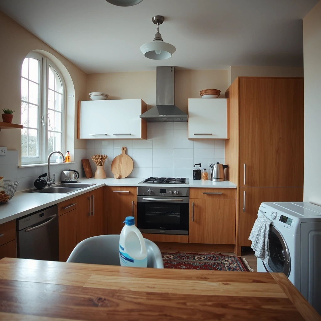 Kitchen before cleaning - cluttered and dirty